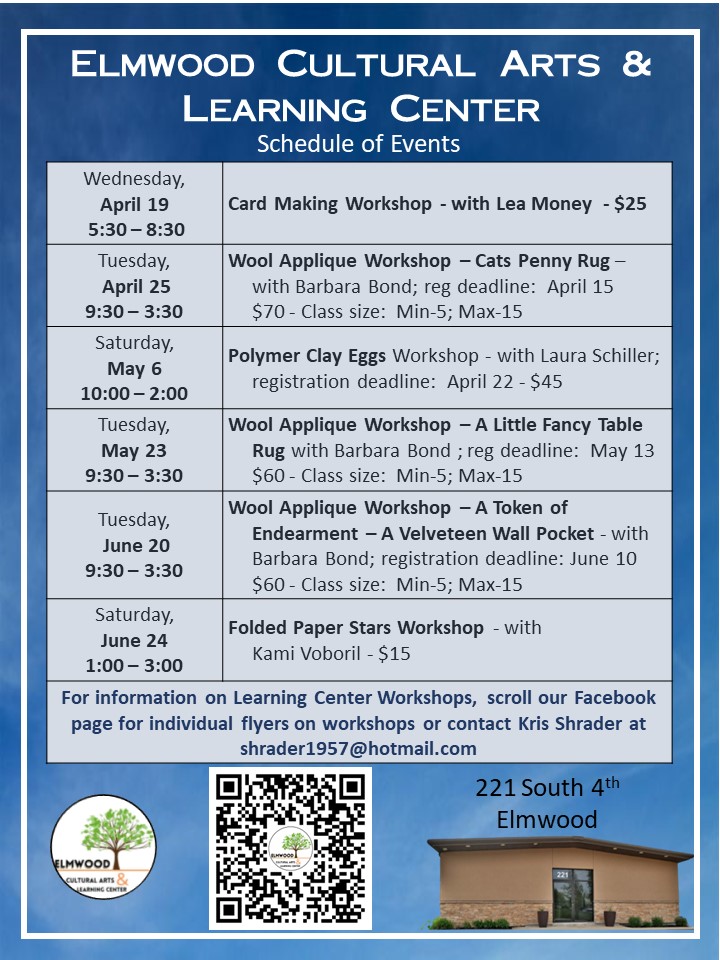Schedule of Events for Learning Center for newsletter