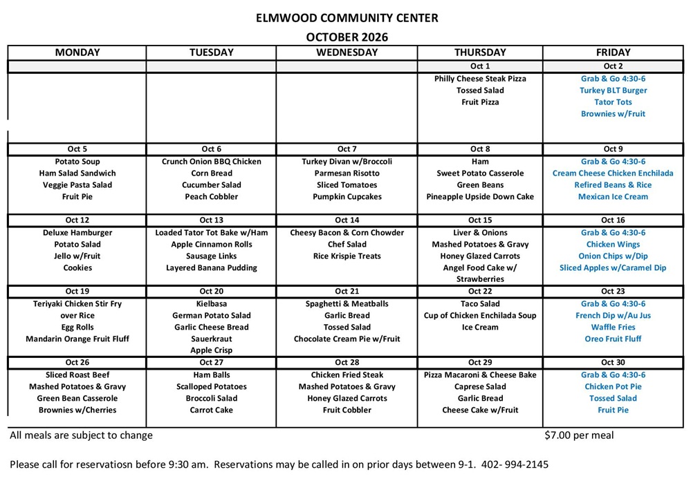 Elmwood Community Center Menu September 2 page 001