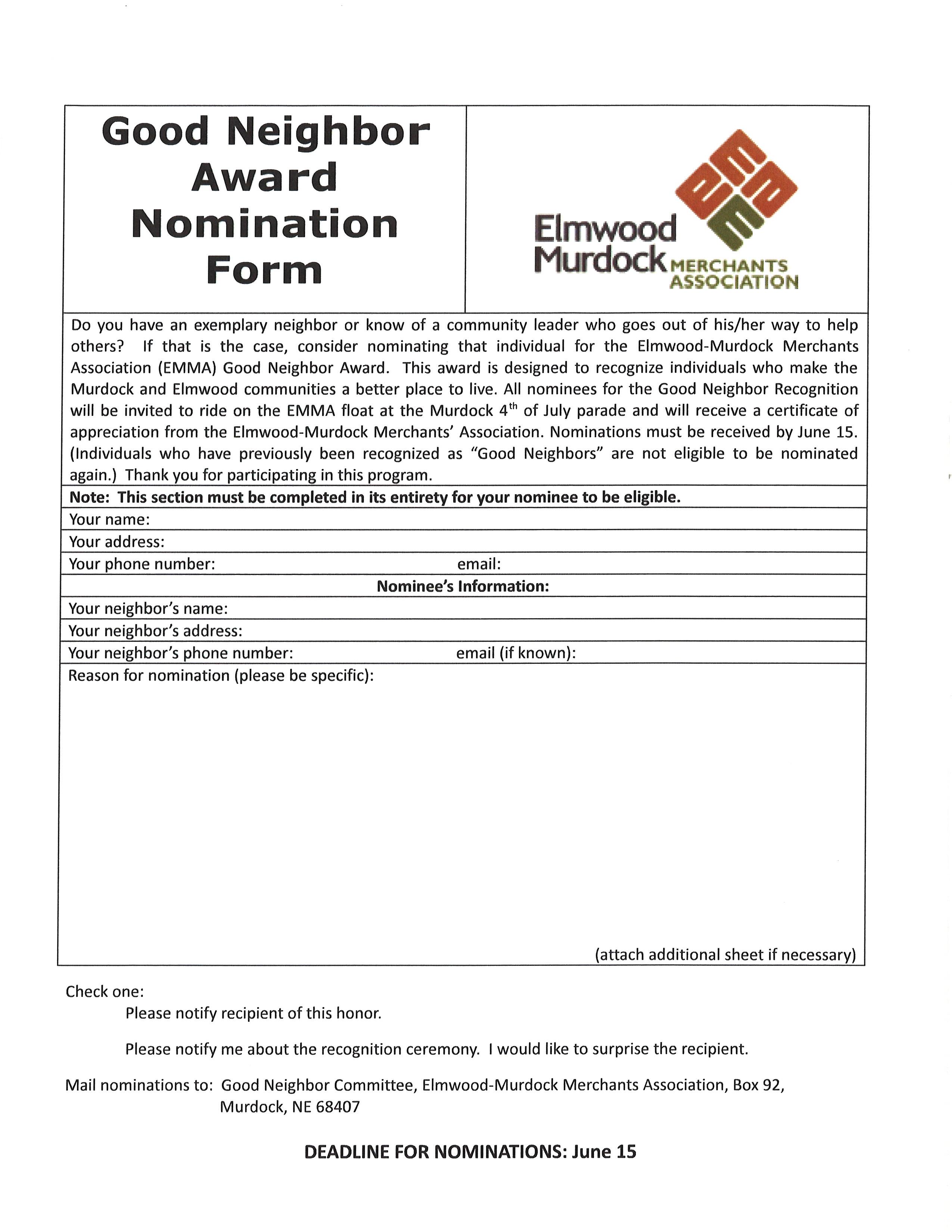 Good Neighbor Nomination