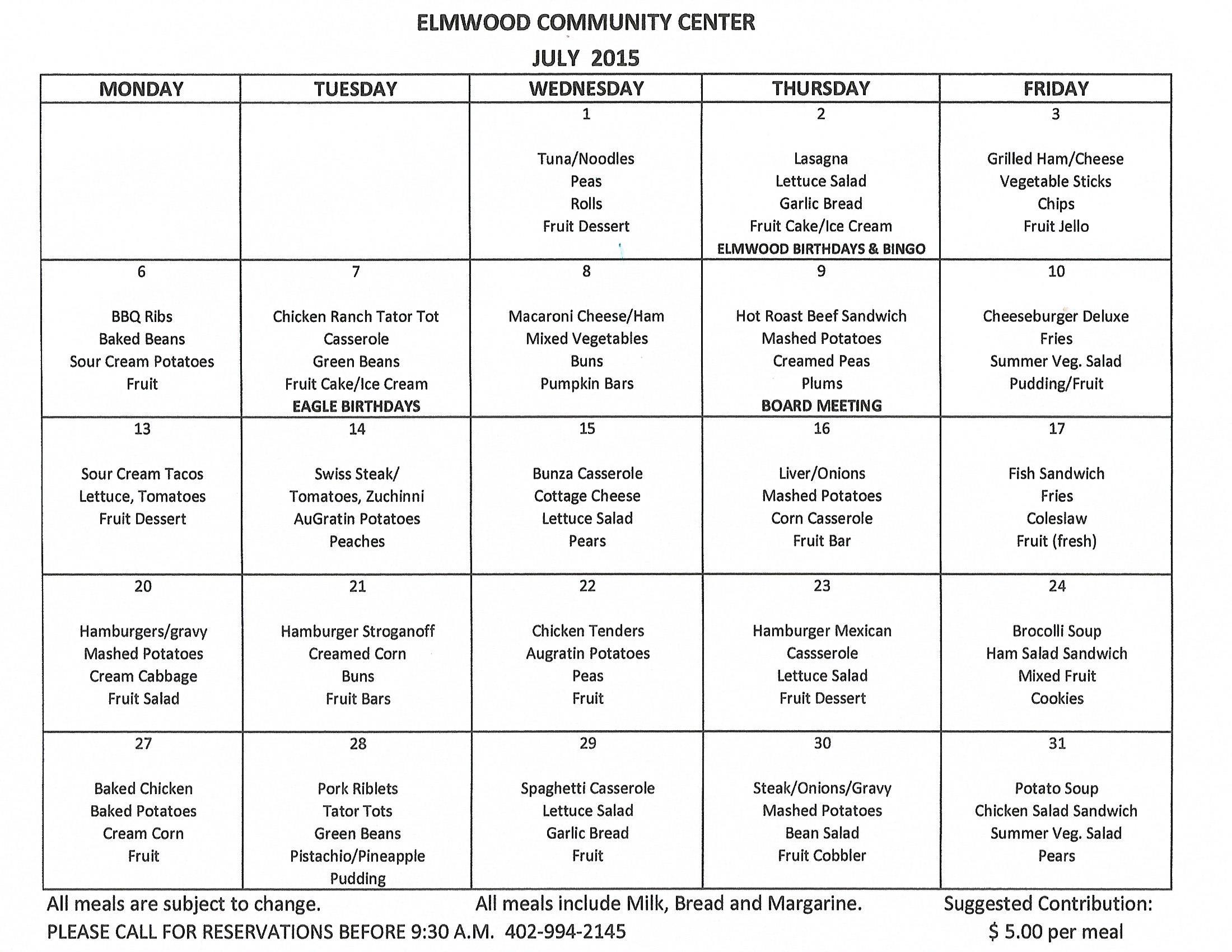 ECC July Menu