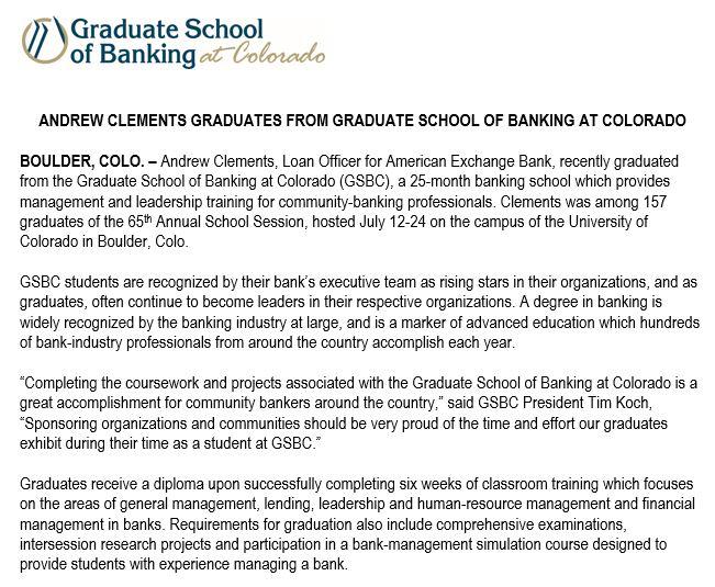 Andy Clements GSBC Graduation Announcement