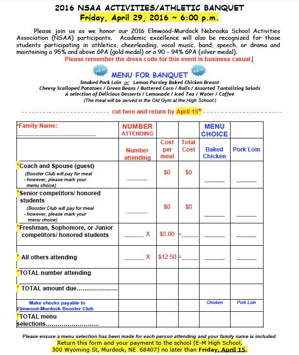 Athletic banquet tickets