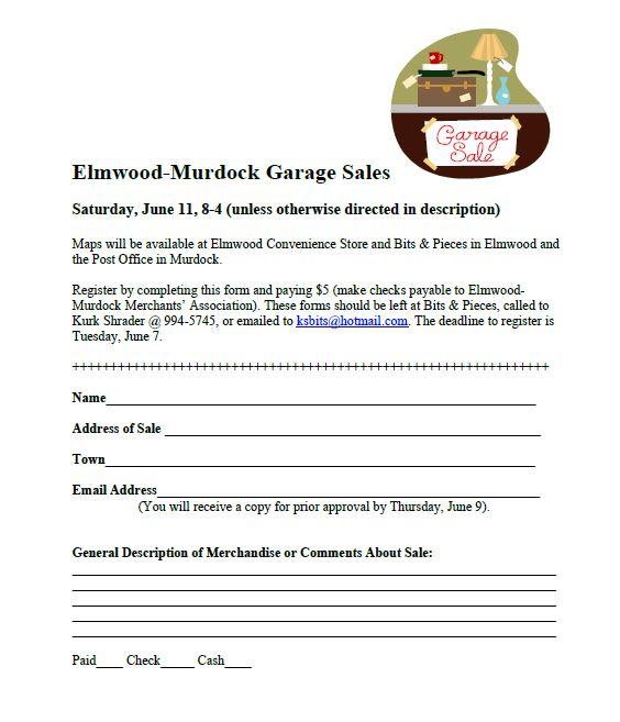 Elmwood Garage Sale form