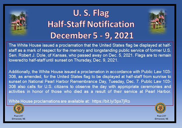 Flag Half Staff Alert Dec 2021