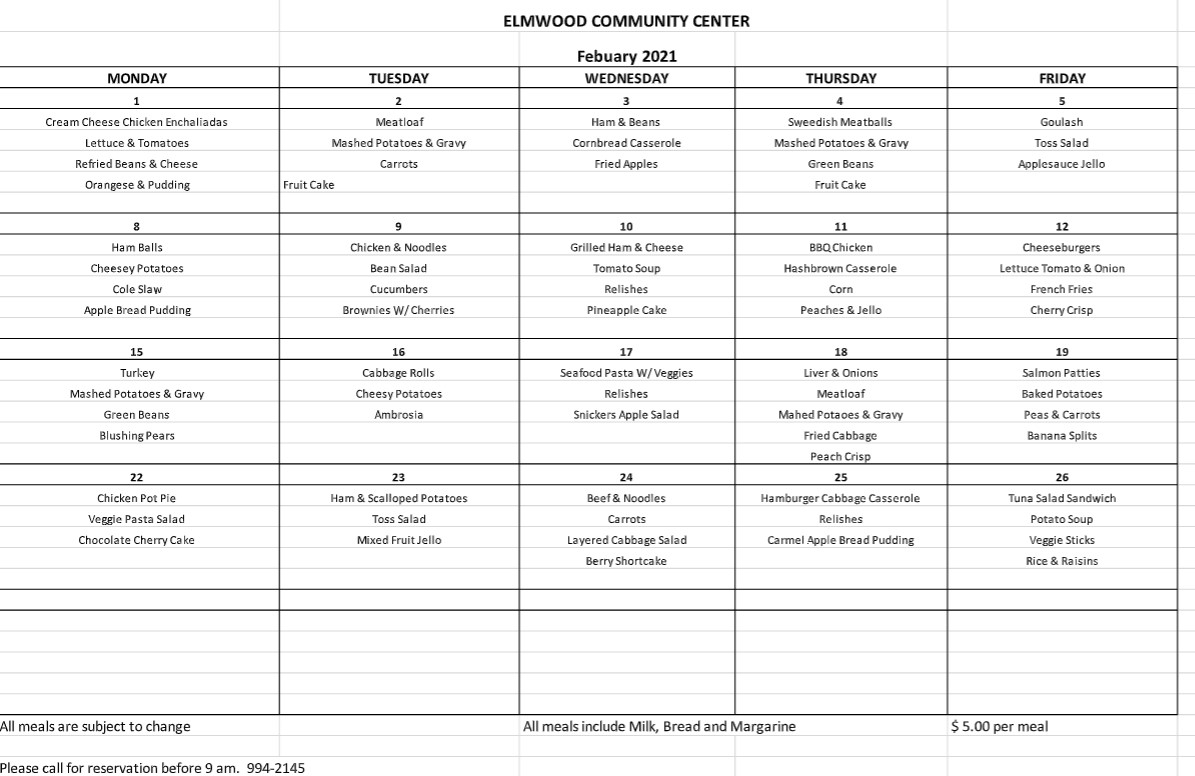 Elmwood Comnmunity Center Menu 0221