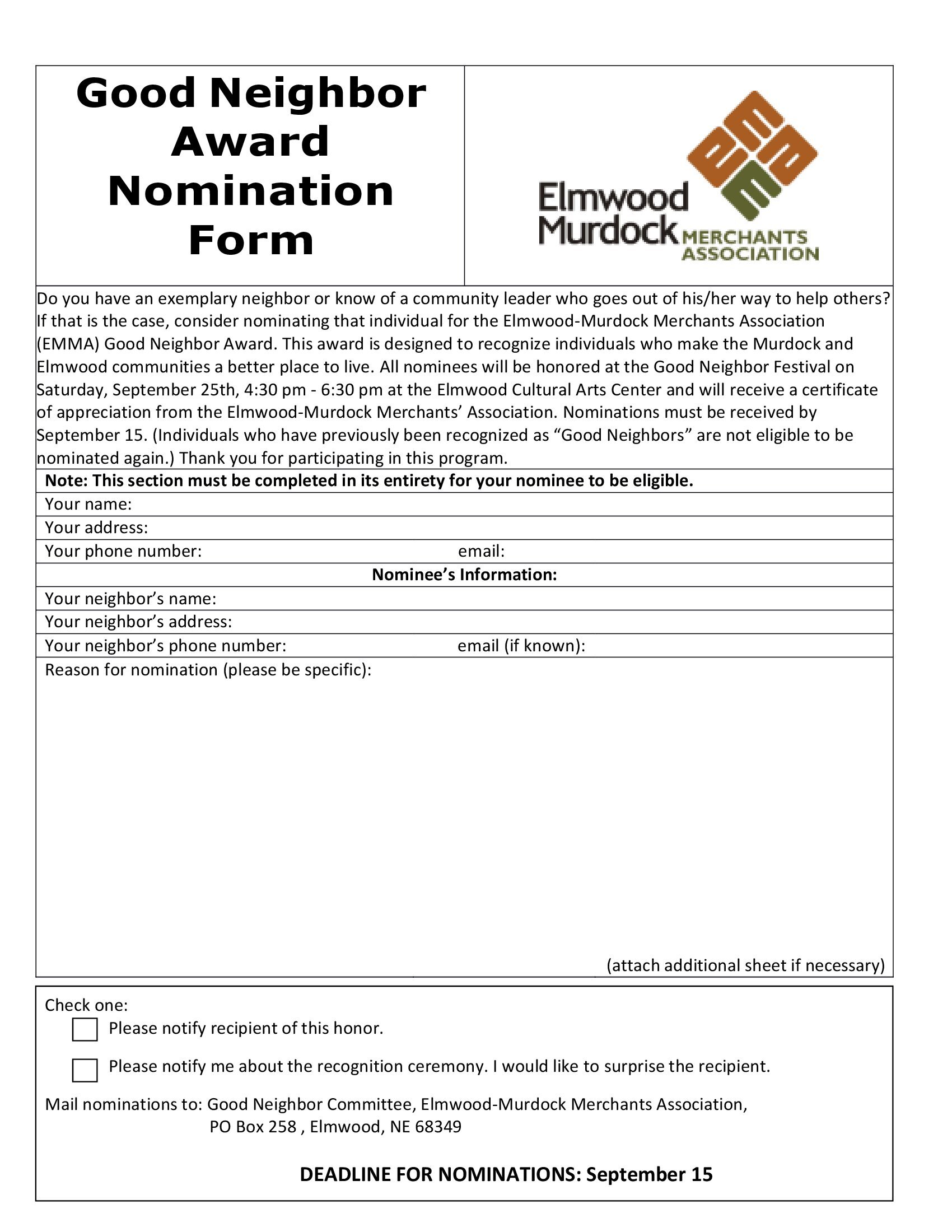Good Neighbor Award Nomination Form 2021
