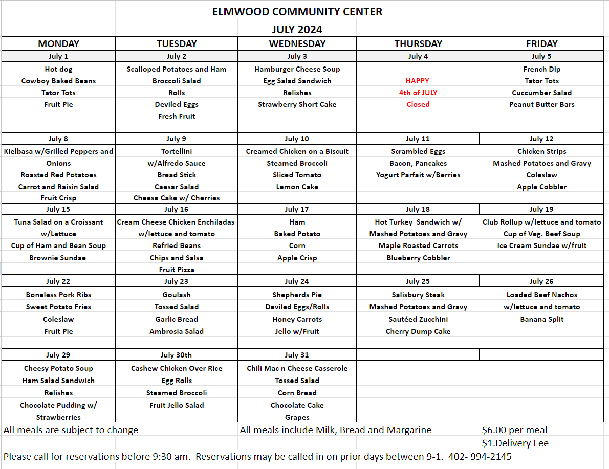 Community Center Menu 72024