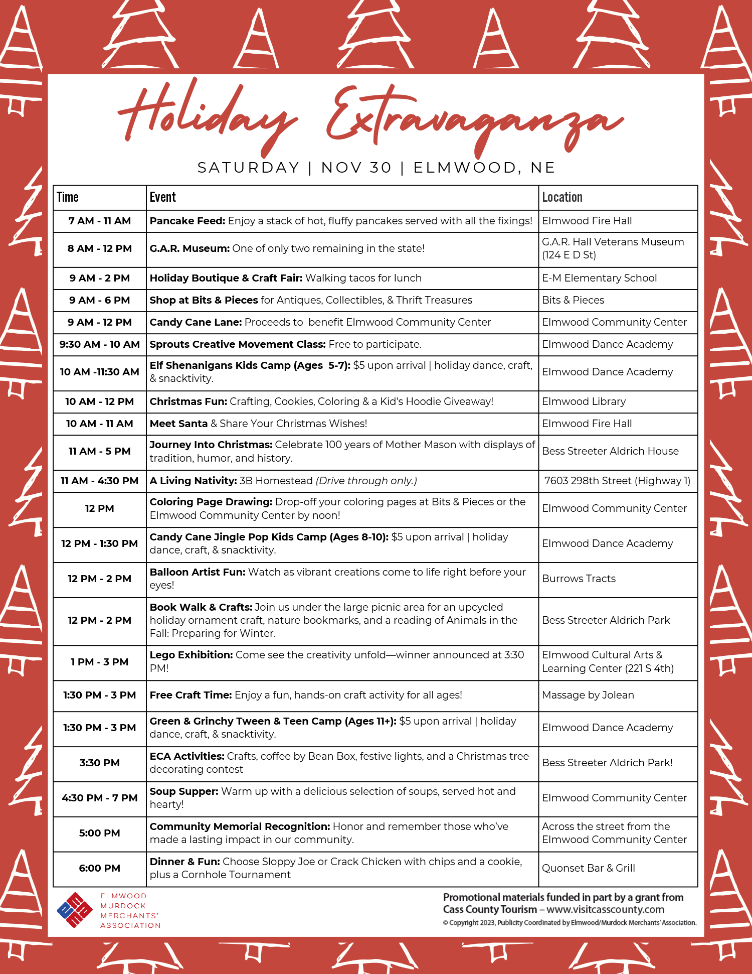 Holiday Extrav Schedule of Events