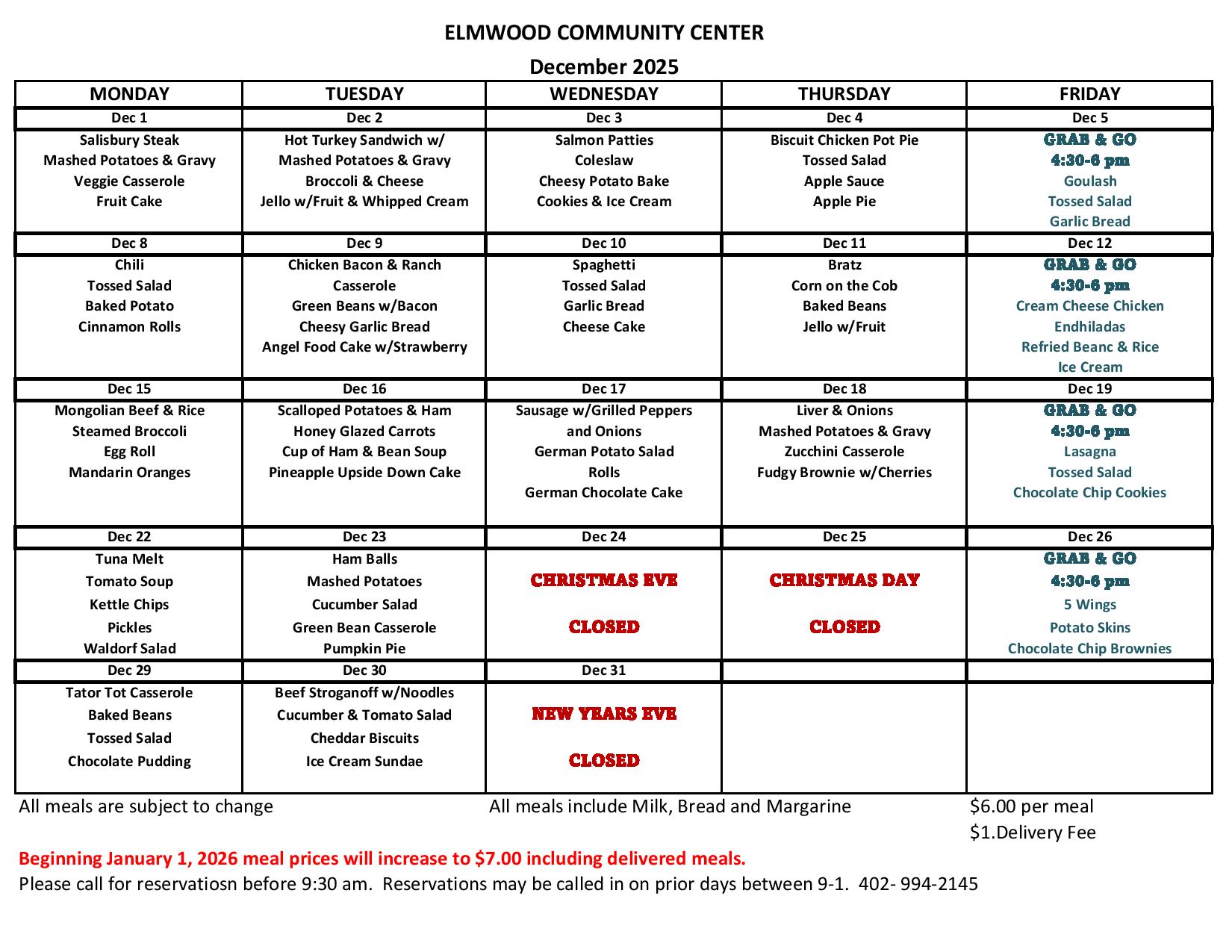 Elmwood Community Center Menu December page 001