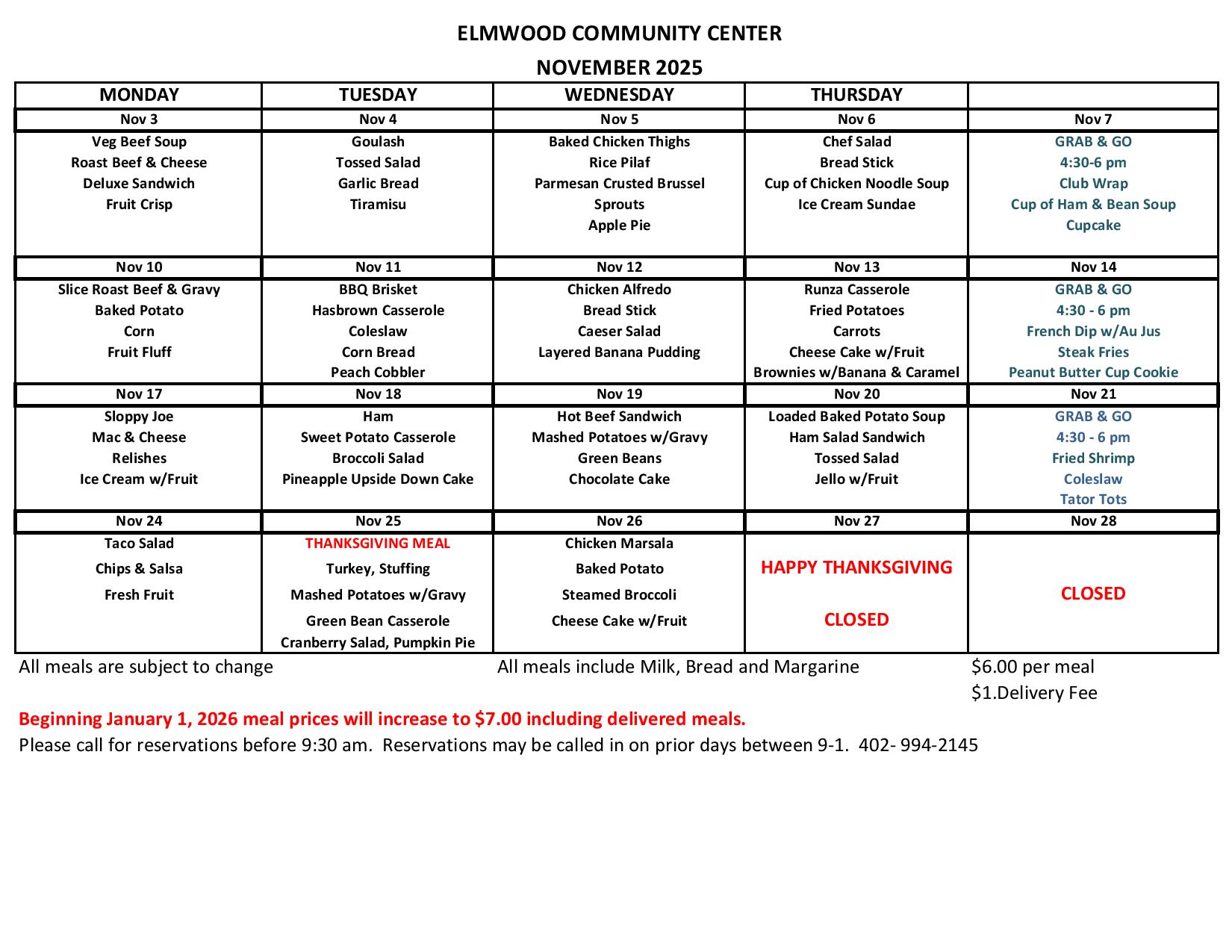 Elmwood Community Center Menu November page 001