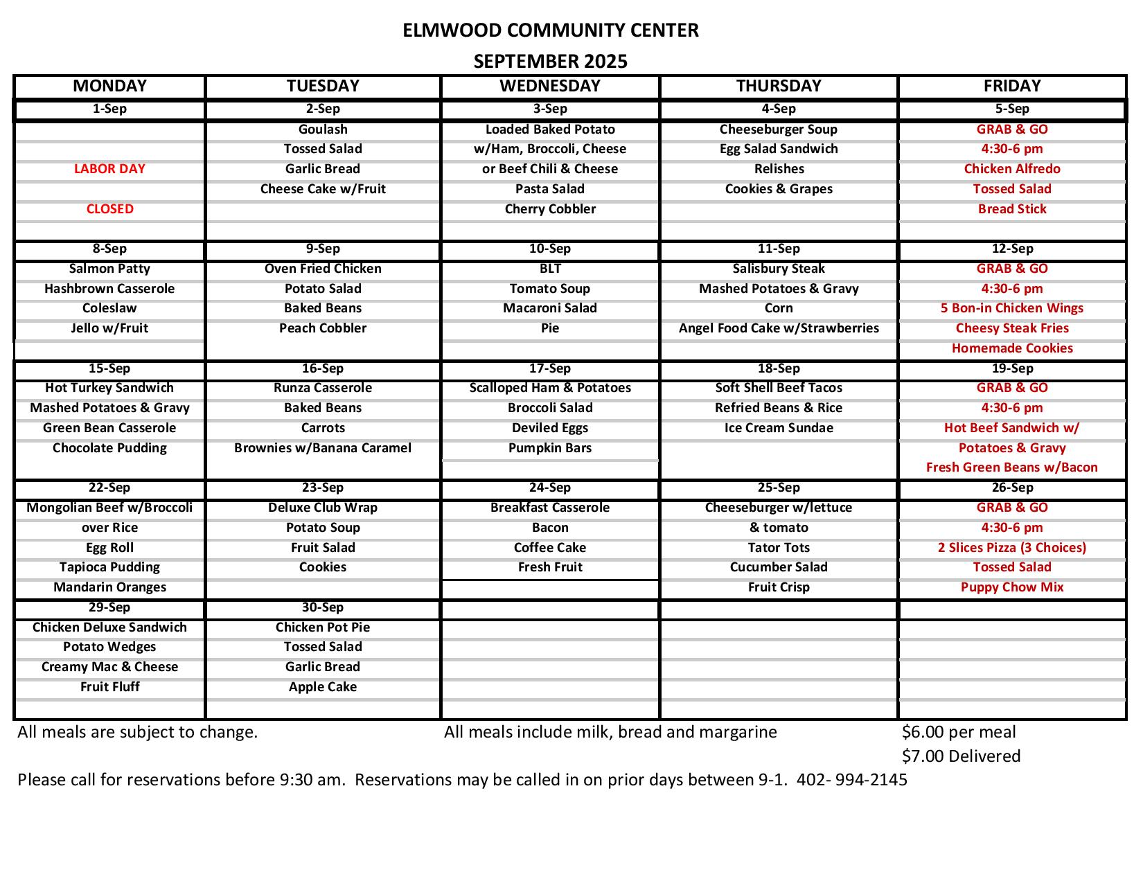 Elmwood Community Center Menu September 2 page 001