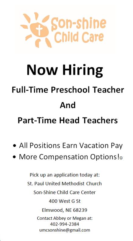 SonShineDayCare Hiring 0726 2017