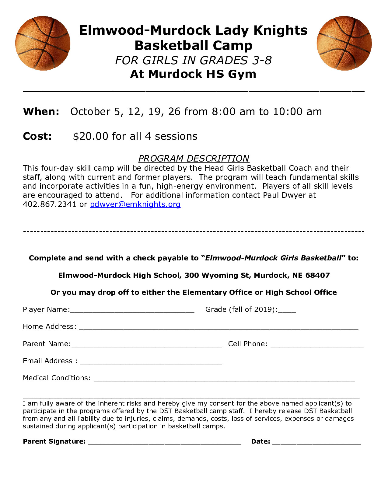 Girls Youth BB Fall Camp Form