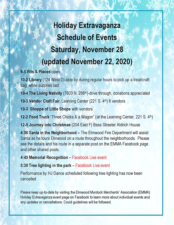 Holiday Extravaganza Schedule of Events as of Nov 22